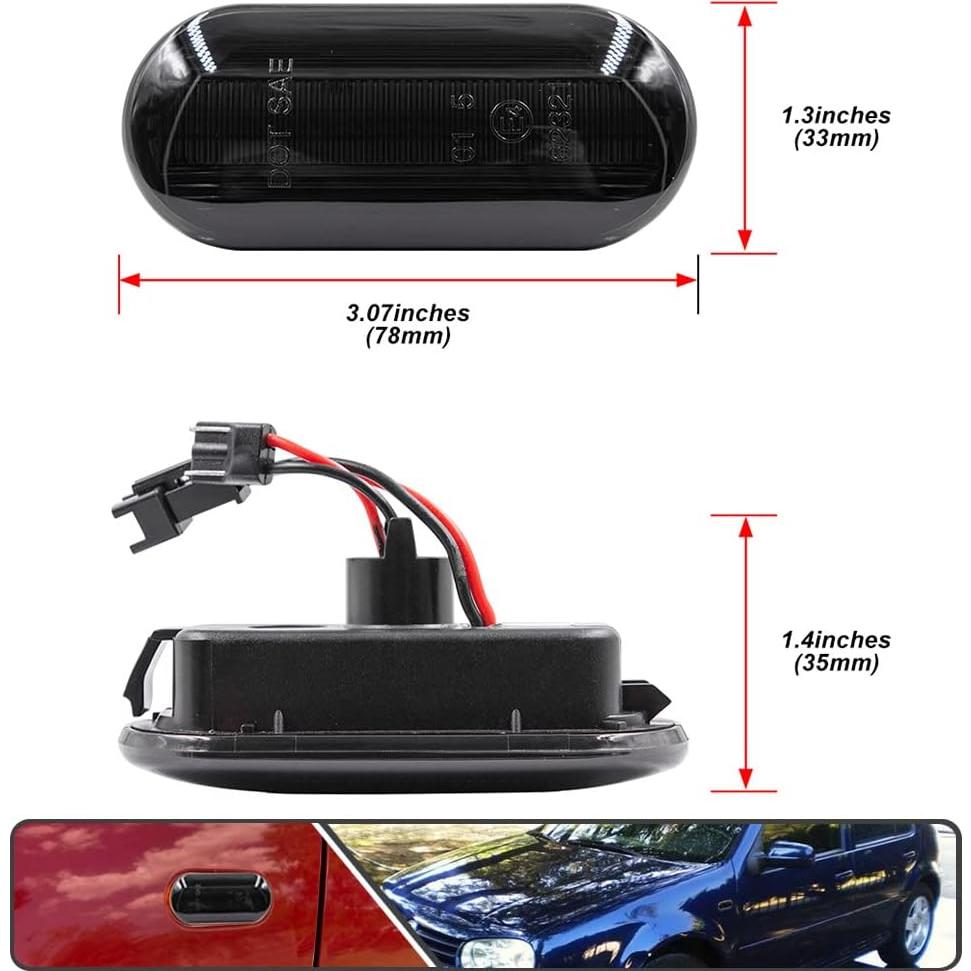 2 Piezas Luz de Marcador Lateral LED Ámbar Lente Ahumada VW