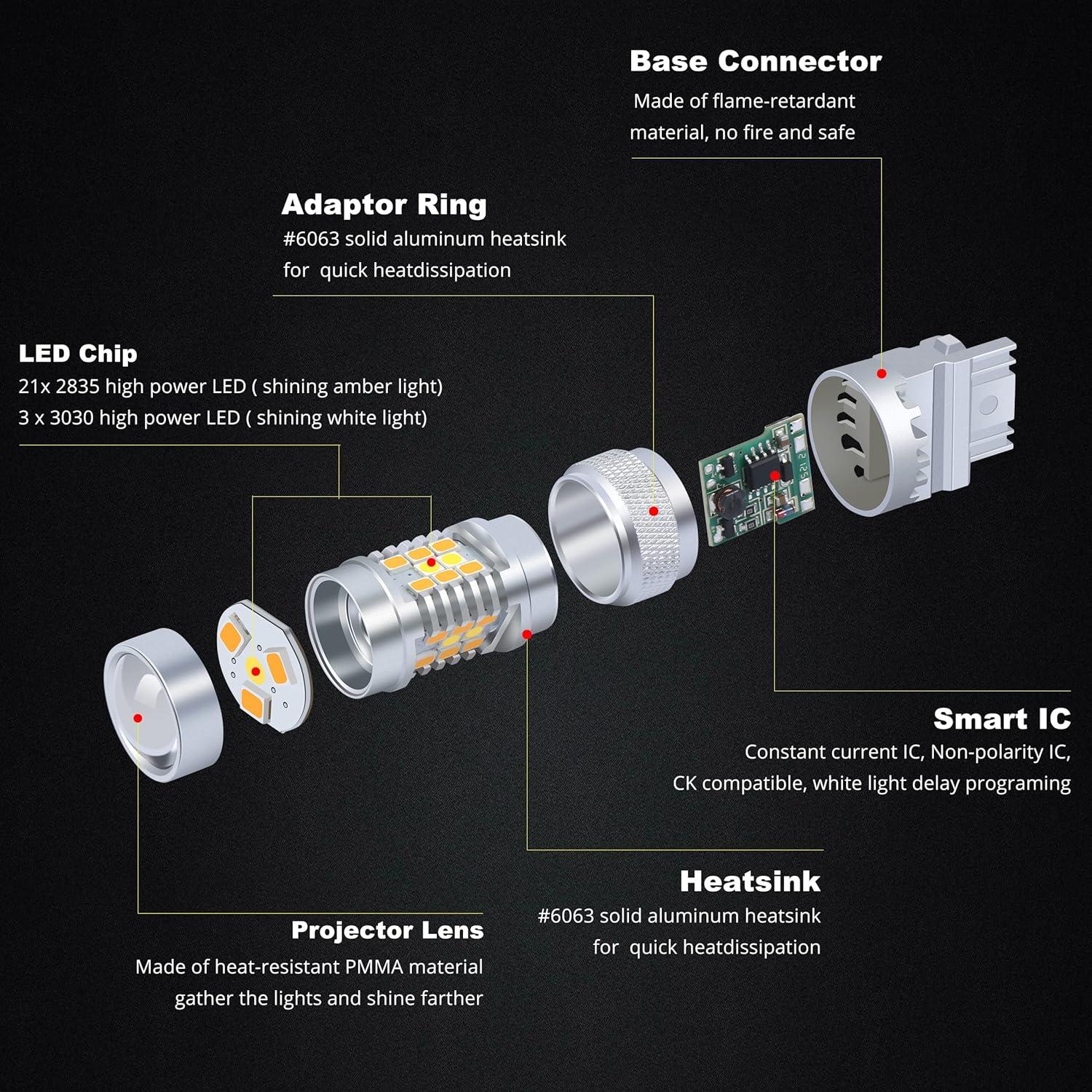 Bombillas LED Switchback T25 3157 3457 Alla 6000K Ámbar