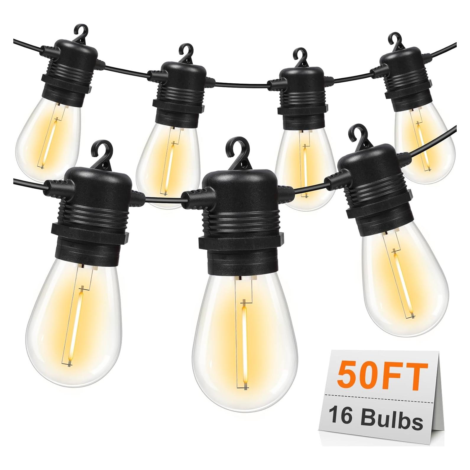 Luces de Cadena LED GvvooHome 50FT Amarillo 15 Bombillas S14
