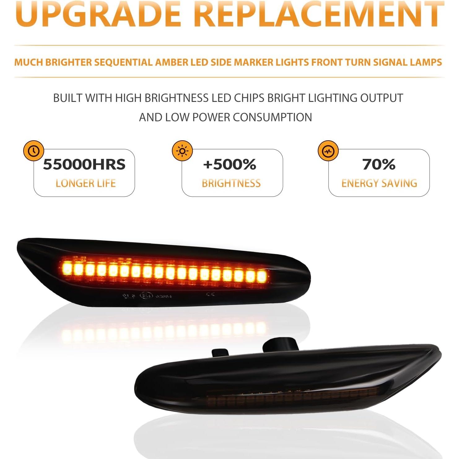 Luces de Marcador Lateral LED DERMOKA Ámbar Secuencial 2pcs