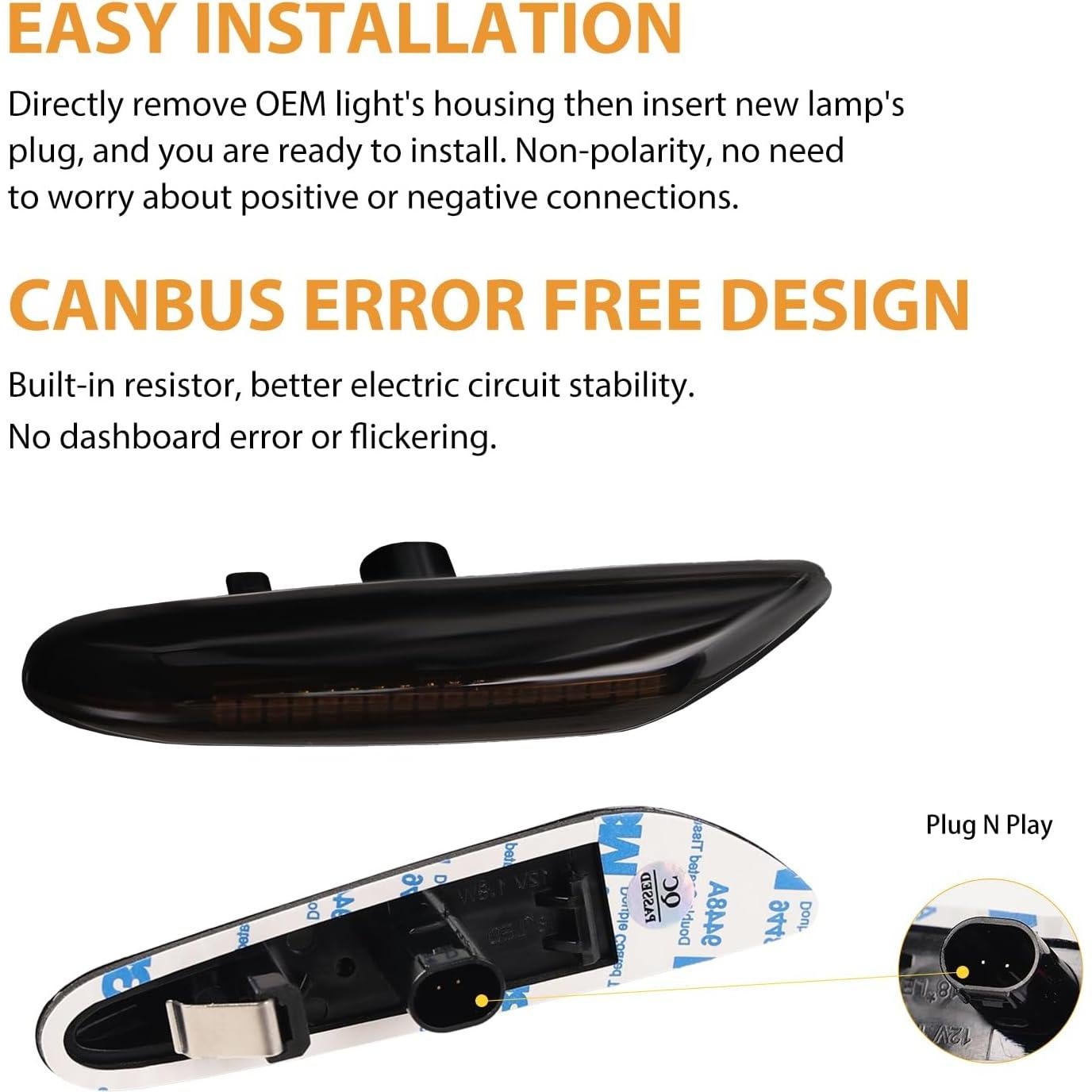 Luces de Marcador Lateral LED DERMOKA Ámbar Secuencial 2pcs