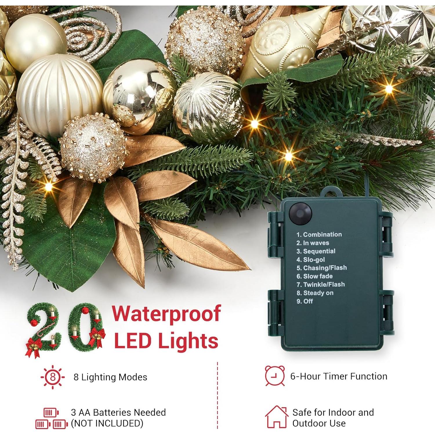 Guirnalda Navideña Preiluminada 1.83m GarveeHome Dorada