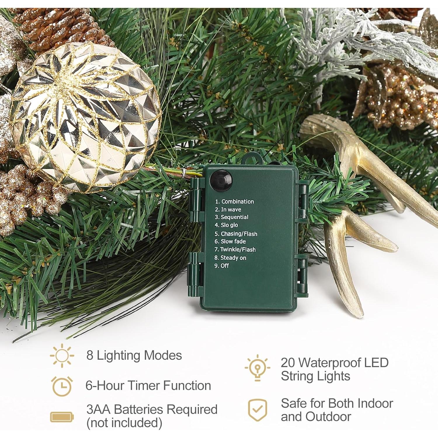 Guirnalda Navideña Preiluminada GarveeHome 182 cm 20 Luces LED