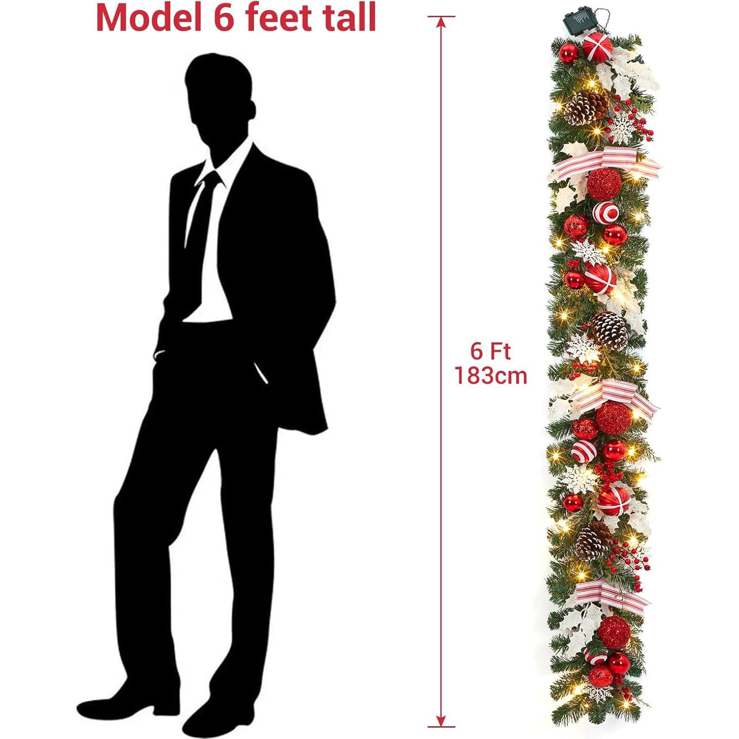 Guirnalda Navideña Iluminada GarveeHome 182 cm Rojo y Blanco