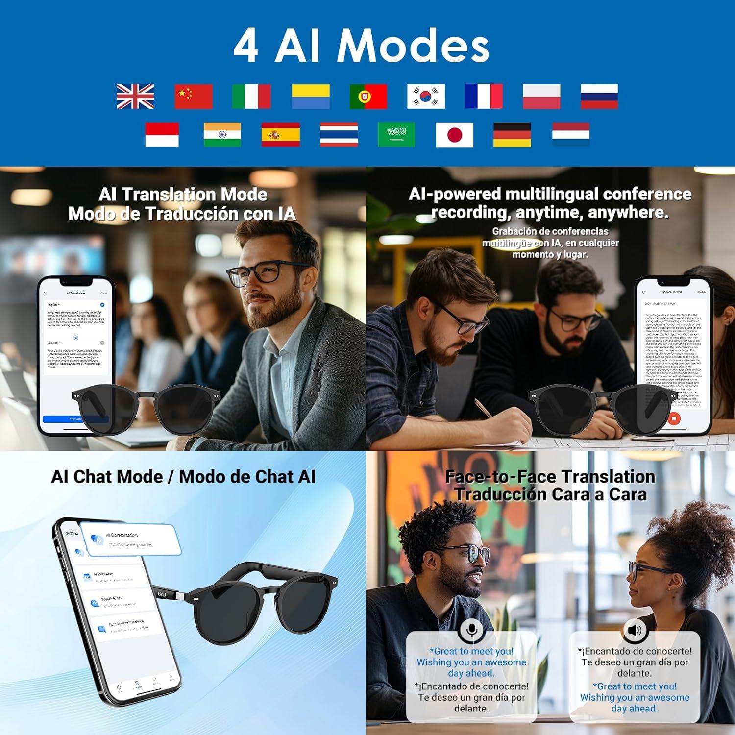Gafas Inteligentes GetD con Bluetooth y Traducción AI