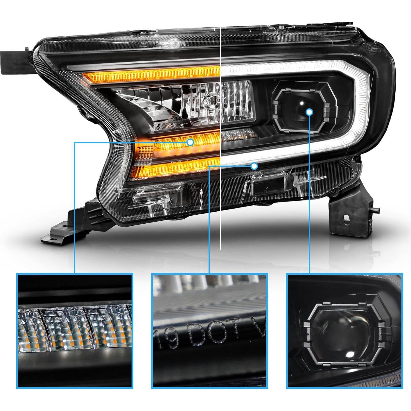 Faros LED Secuenciales AmeriLite para Ford Ranger 2019-2022