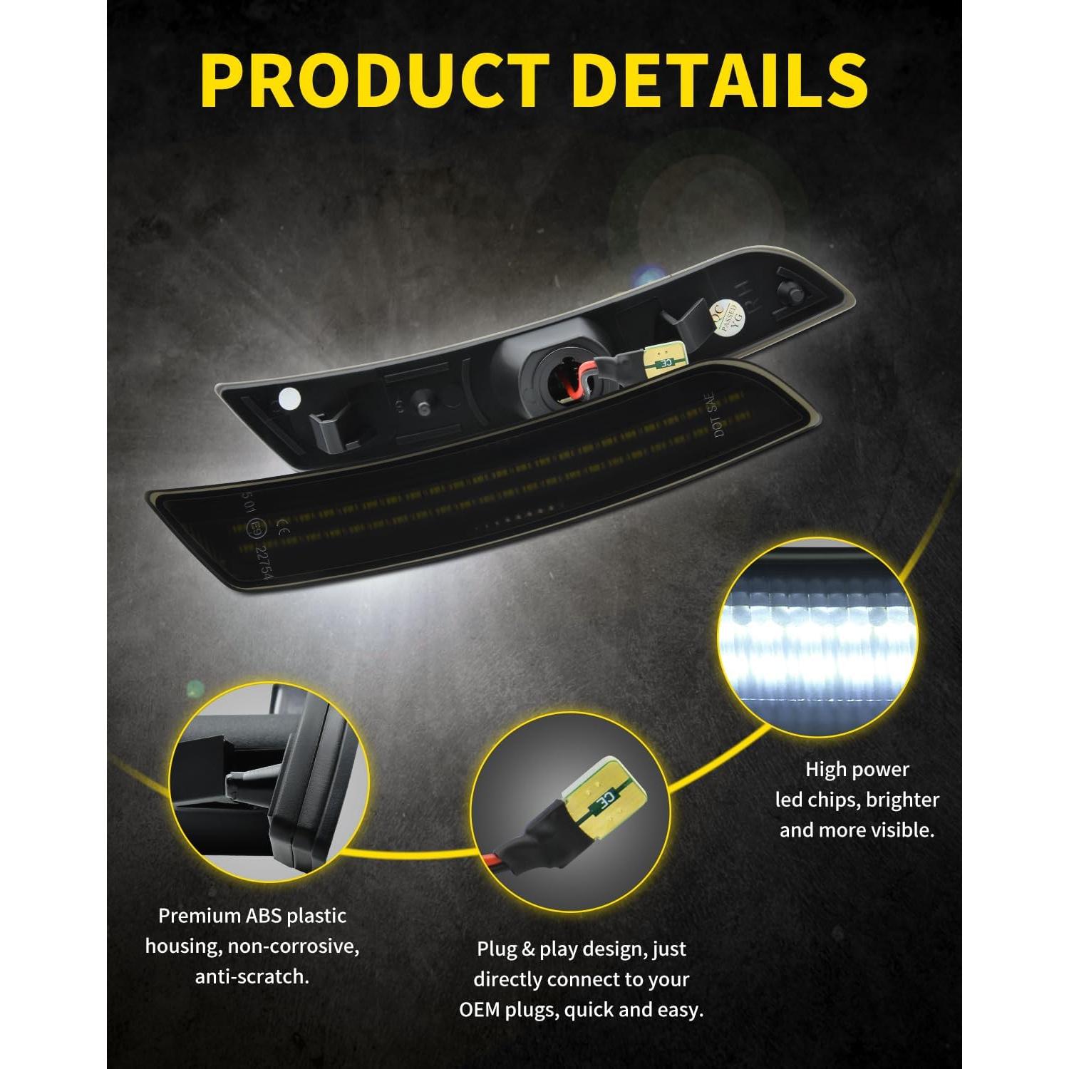 Luces de Marcador Lateral LED Asgohme Ahumadas para Chevy Camaro 2016-2023