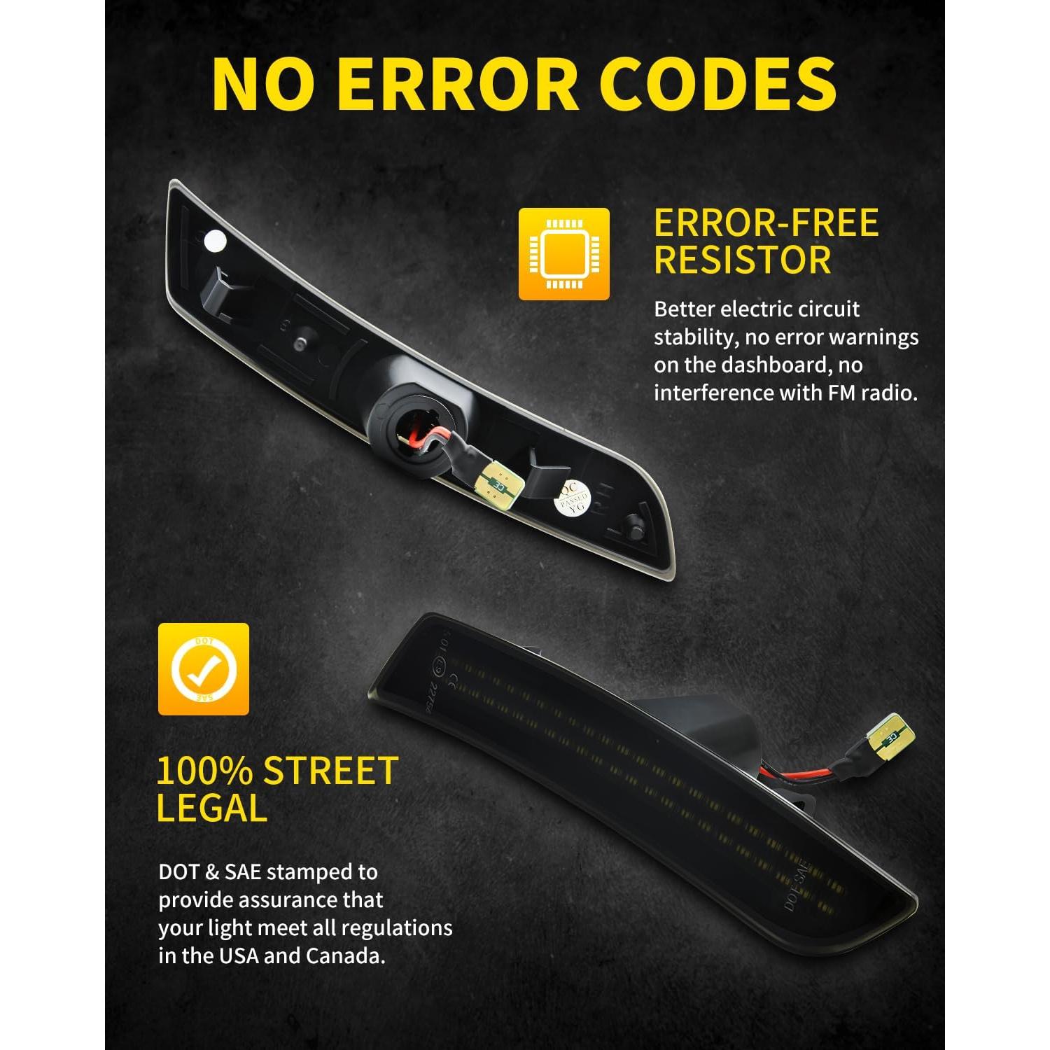 Luces de Marcador Lateral LED Asgohme Ahumadas para Chevy Camaro 2016-2023