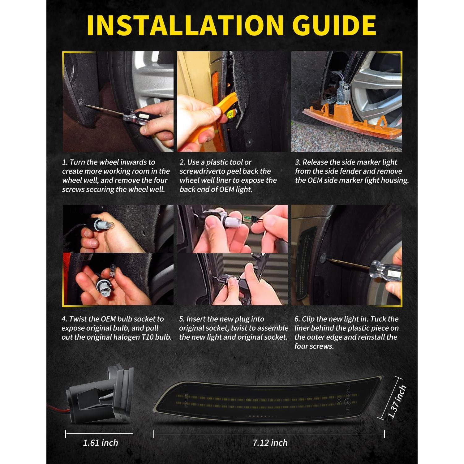 Luces de Marcador Lateral LED Asgohme Ahumadas para Chevy Camaro 2016-2023