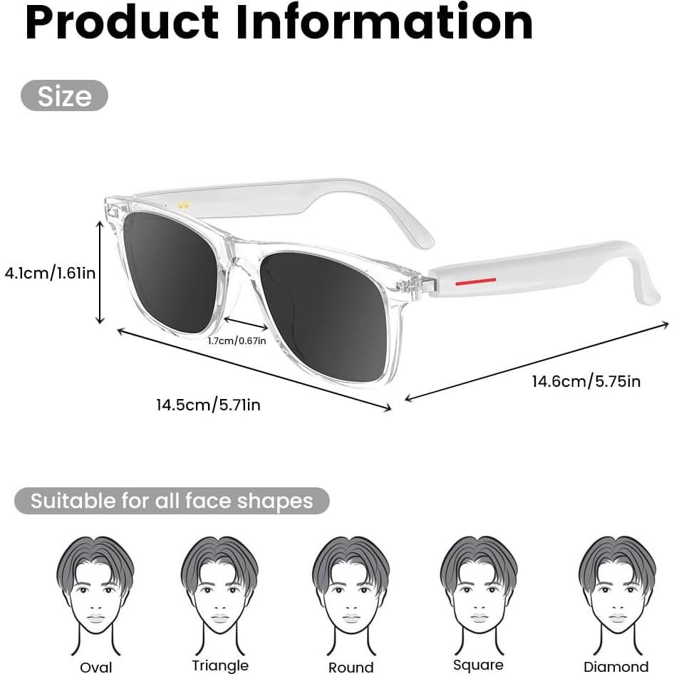 Gafas Bluetooth Inteligentes Yeabomy Blancas UV Control Táctil