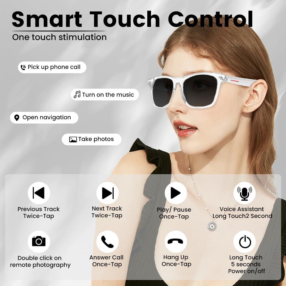 Gafas Bluetooth Inteligentes Yeabomy Blancas UV Control Táctil