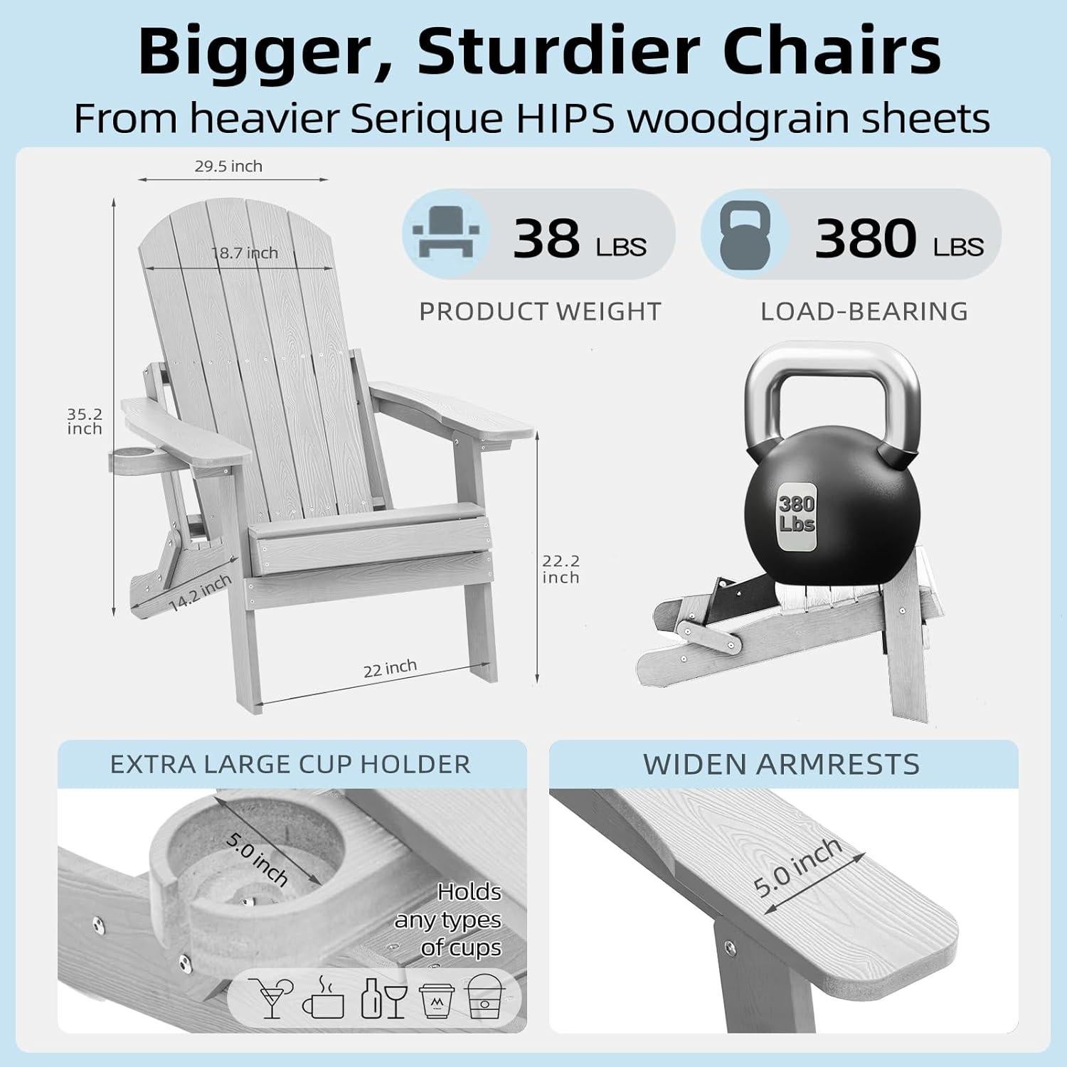 Silla Adirondack Plegable OUTGIK con Portavasos Blanca