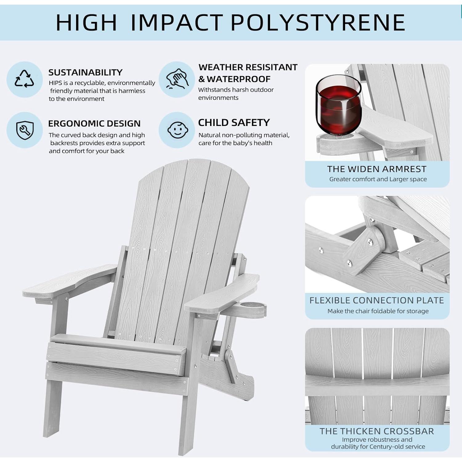 Silla Adirondack Plegable OUTGIK con Portavasos Blanca