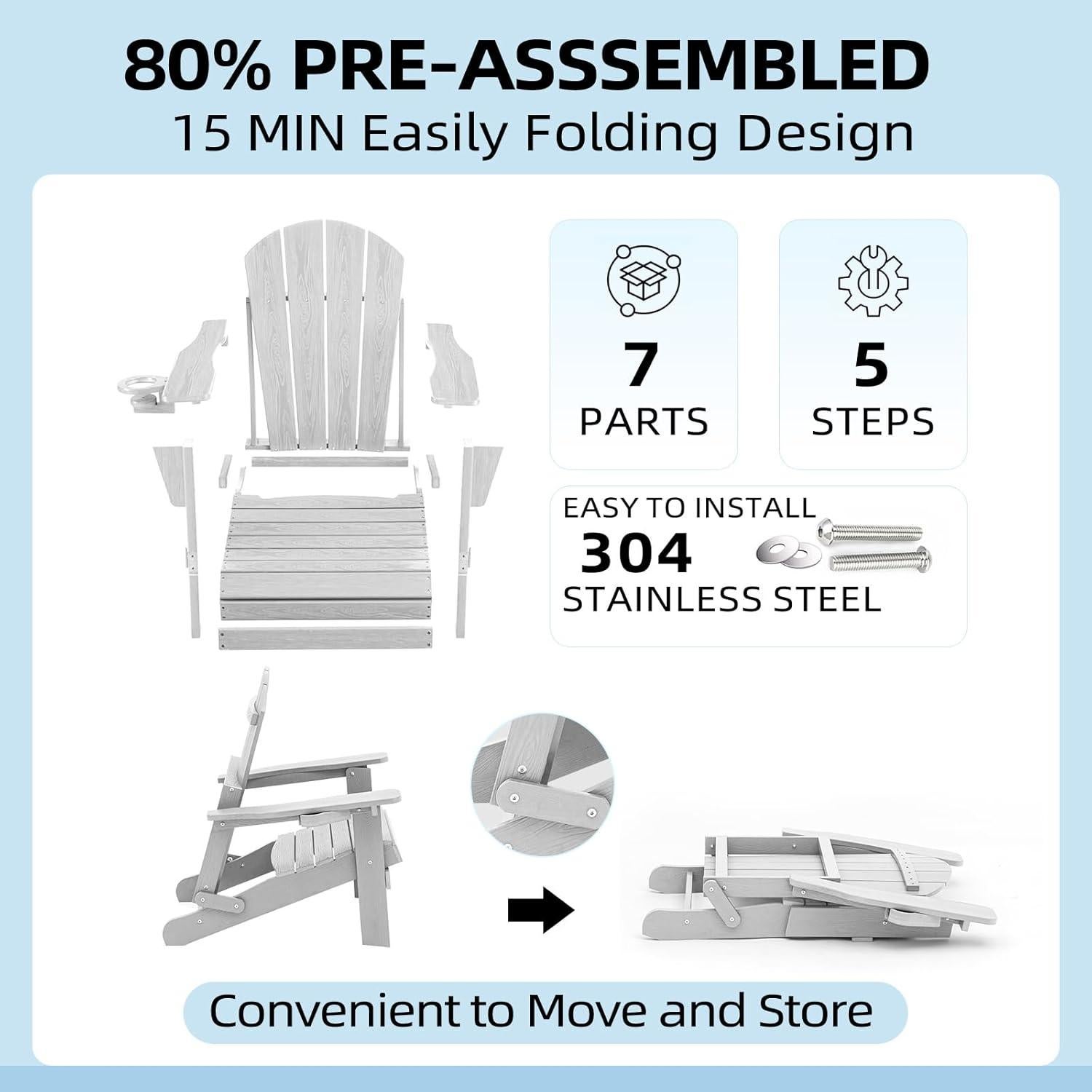 Silla Adirondack Plegable OUTGIK con Portavasos Blanca