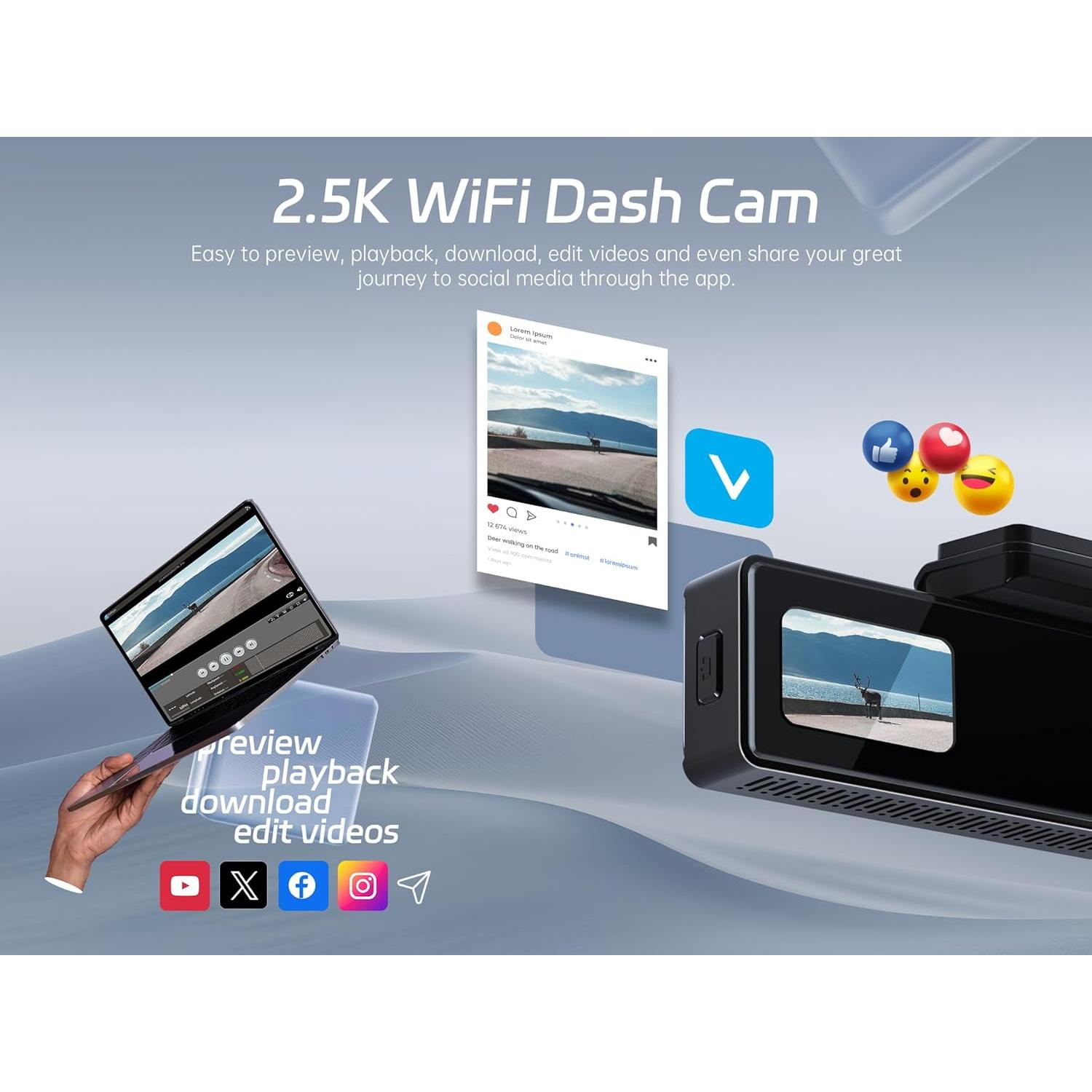 Cámara Dash 2.5K Vycol Orbit 1 con WiFi y Tarjeta 32GB
