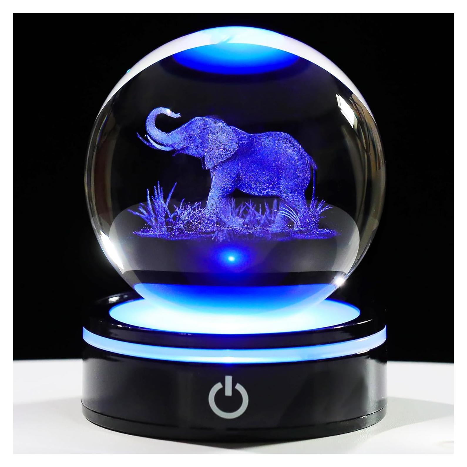 Bola de Cristal 3D Elefante YWHL con Base LED Colorida