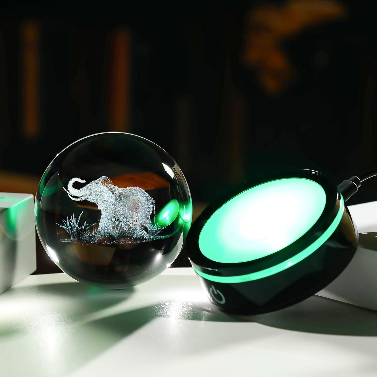Bola de Cristal 3D Elefante YWHL con Base LED Colorida