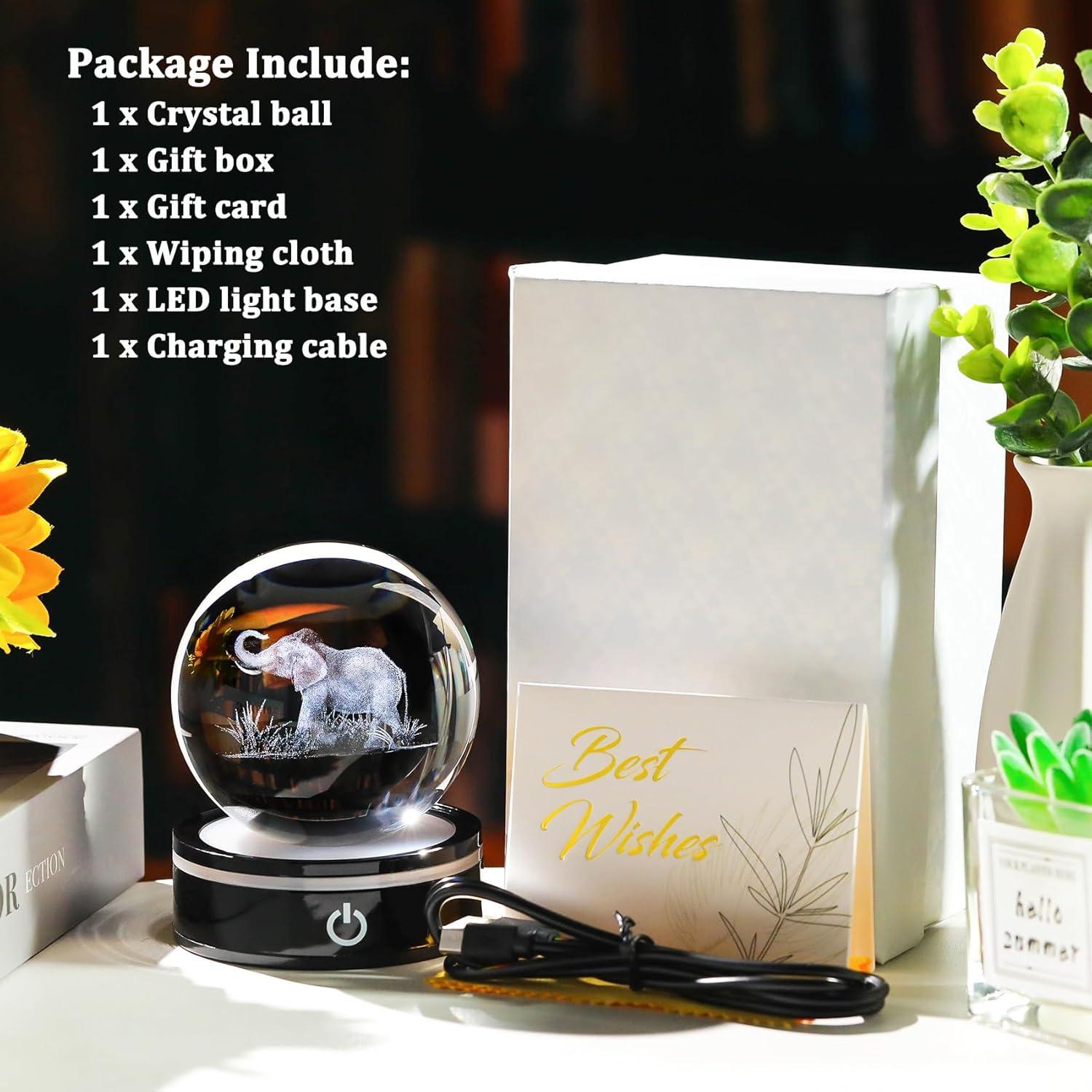 Bola de Cristal 3D Elefante YWHL con Base LED Colorida