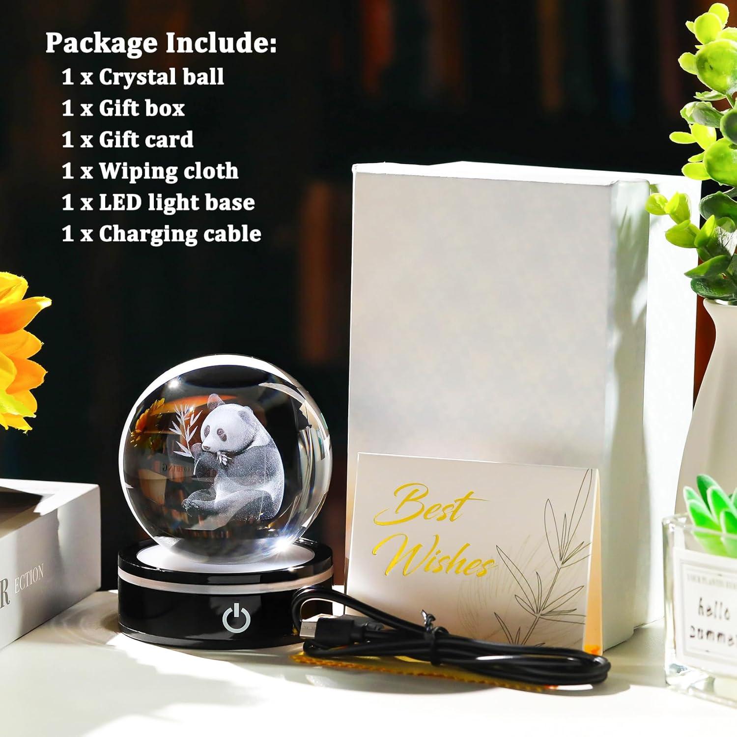 Figura 3D de Panda en Cristal YWHL con Base LED Multicolor