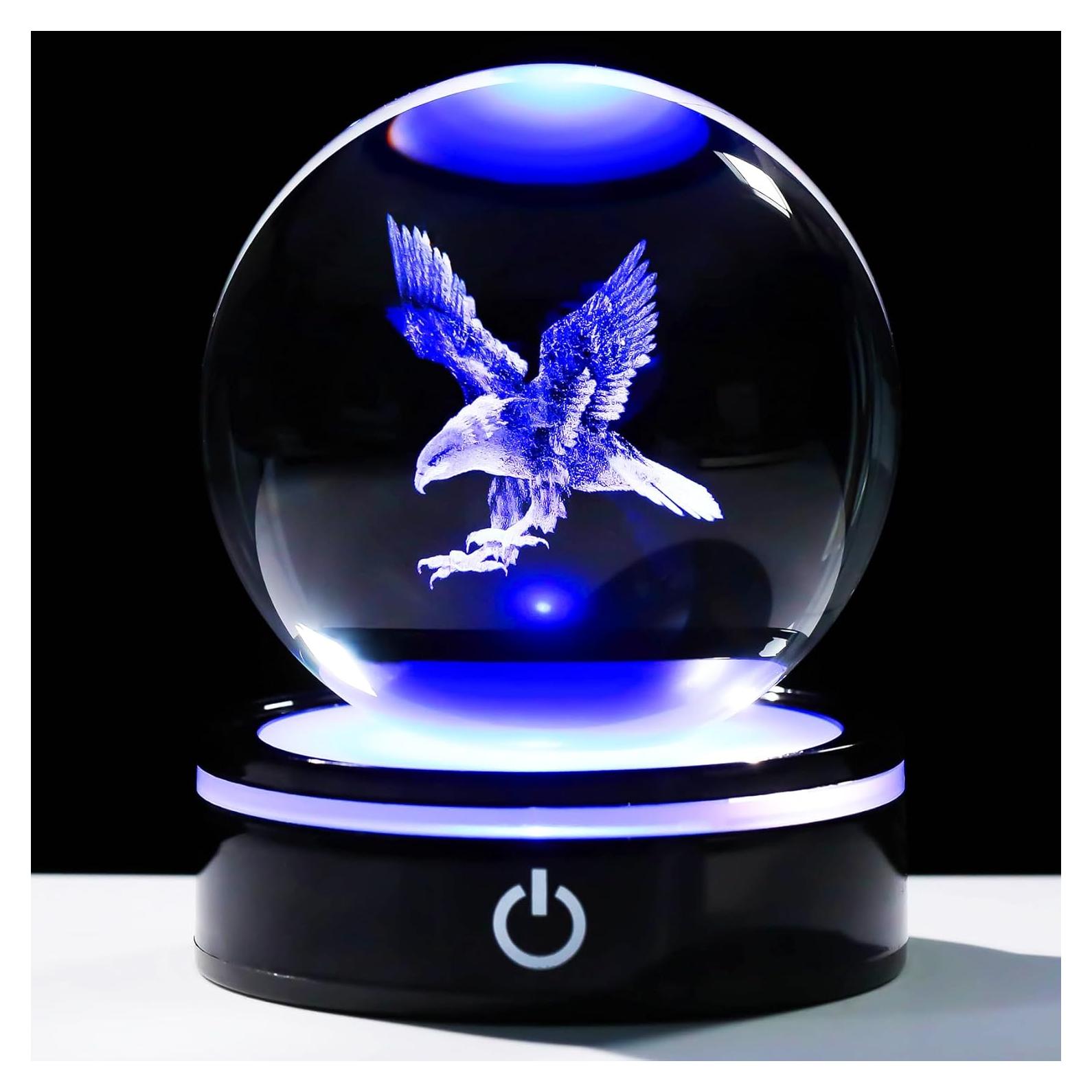 Bola de Cristal 3D Águila YWHL con Base LED Multicolor