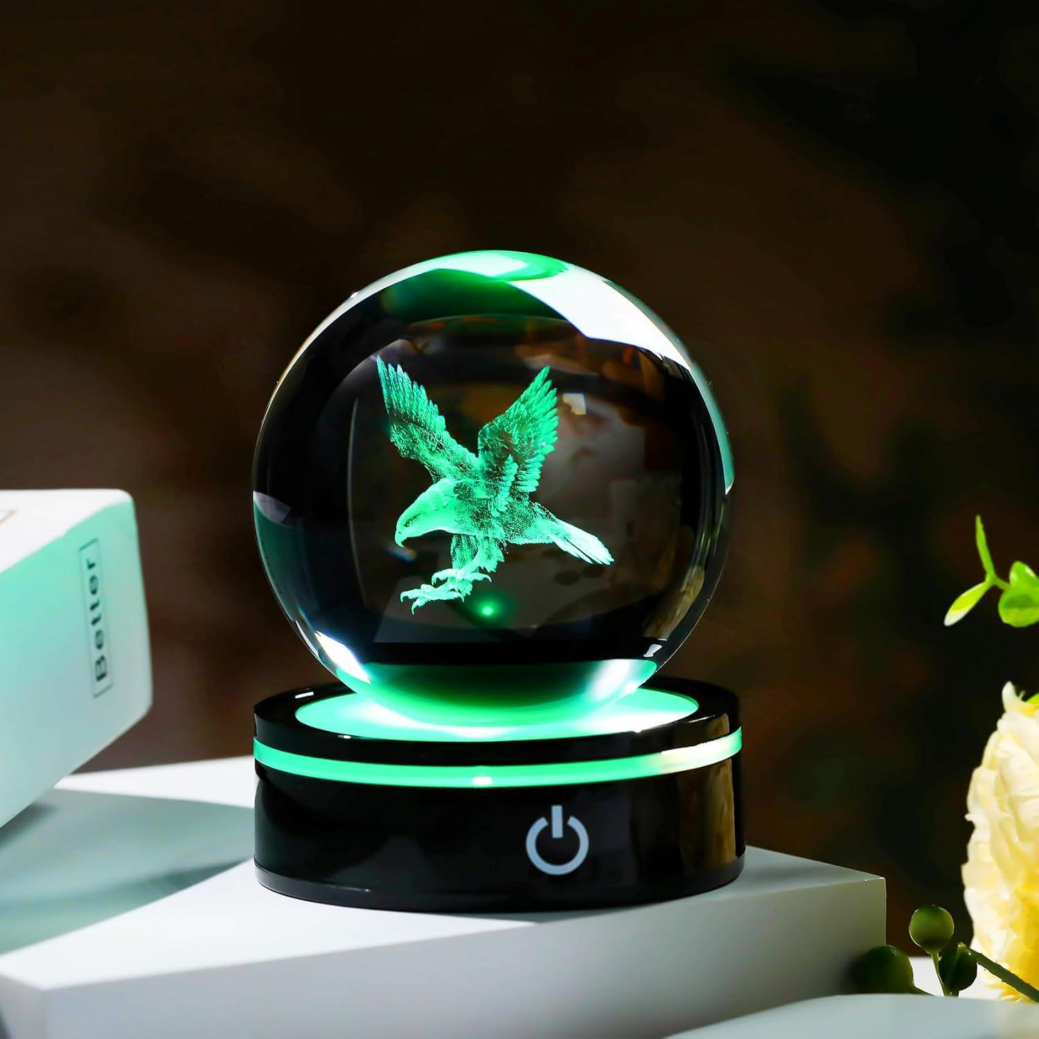 Bola de Cristal 3D Águila YWHL con Base LED Multicolor