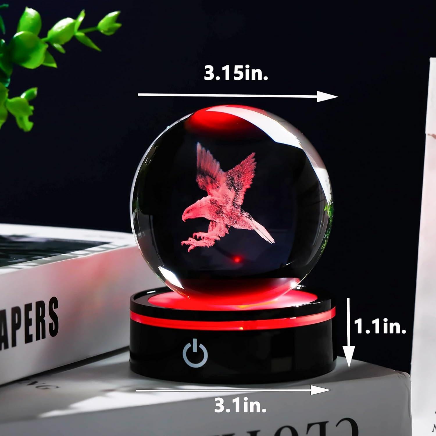 Bola de Cristal 3D Águila YWHL con Base LED Multicolor