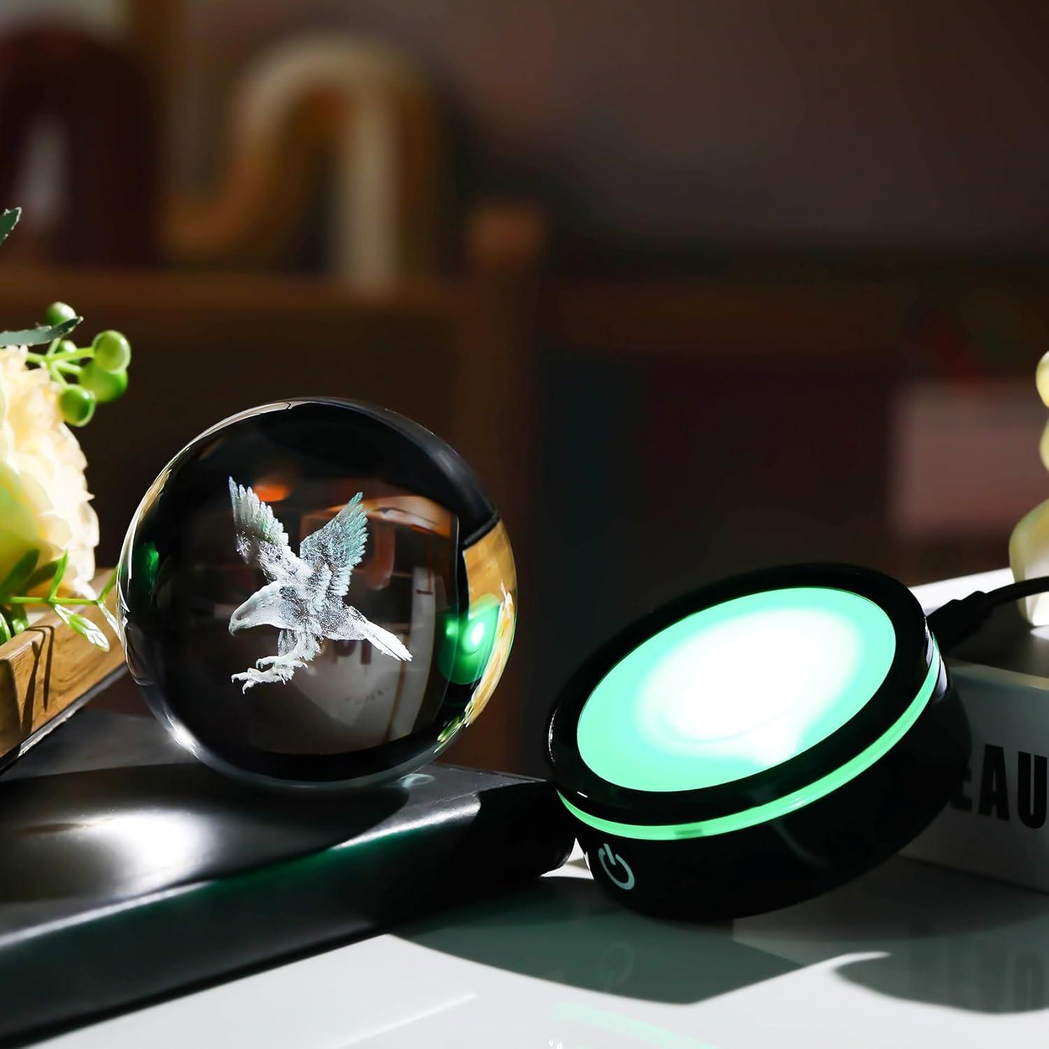 Bola de Cristal 3D Águila YWHL con Base LED Multicolor