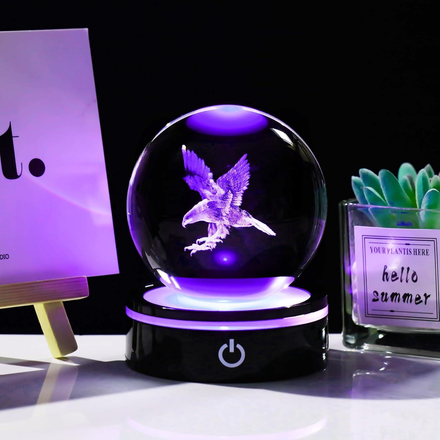 Bola de Cristal 3D Águila YWHL con Base LED Multicolor