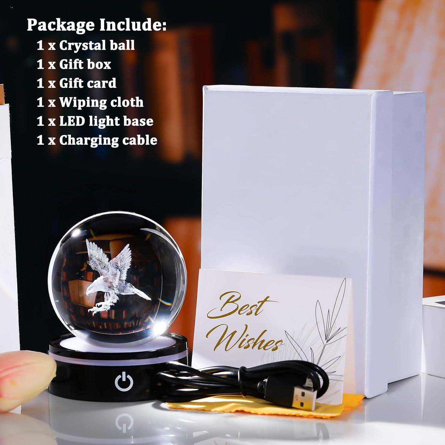 Bola de Cristal 3D Águila YWHL con Base LED Multicolor