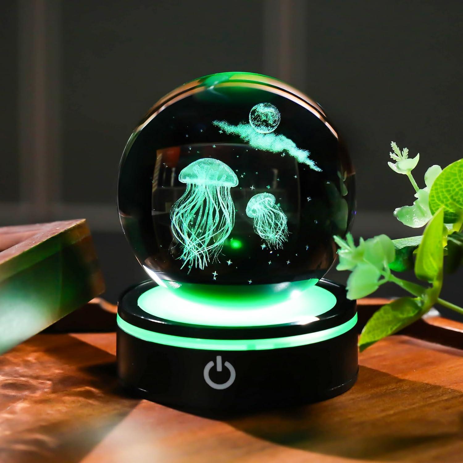 Bola de Cristal 3D YWHL Medusa Lunar con Base LED 8cm