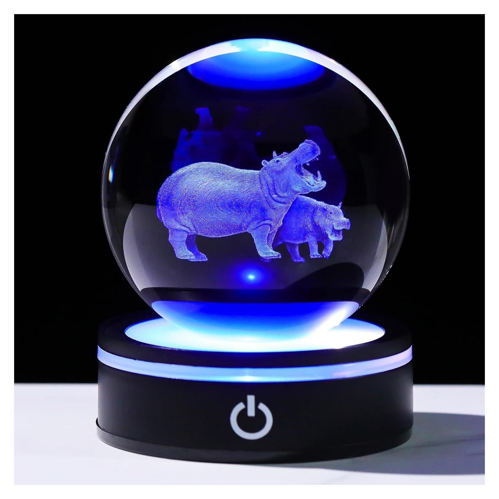 Figurita de Hipopótamo 3D YWHL con Base LED 8cm