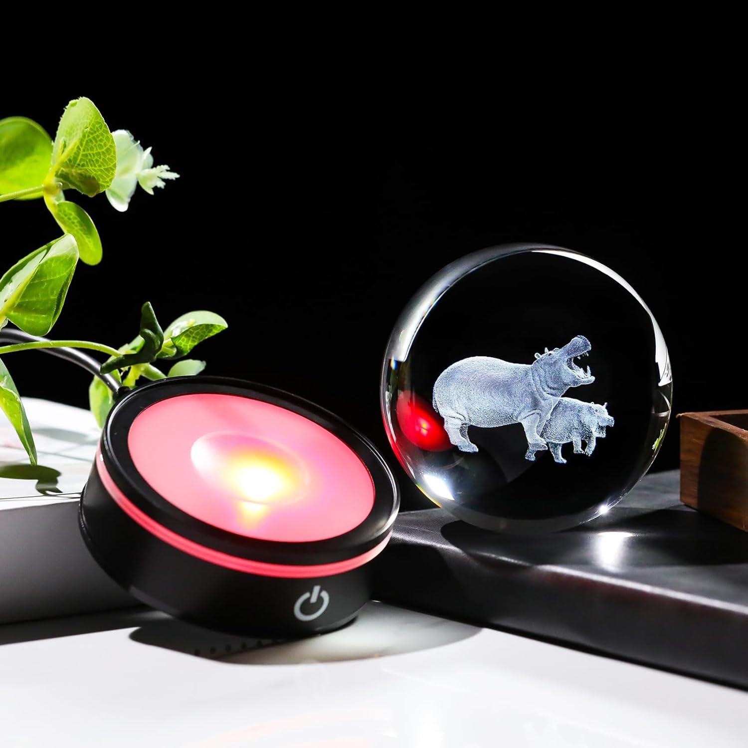 Figurita de Hipopótamo 3D YWHL con Base LED 8cm