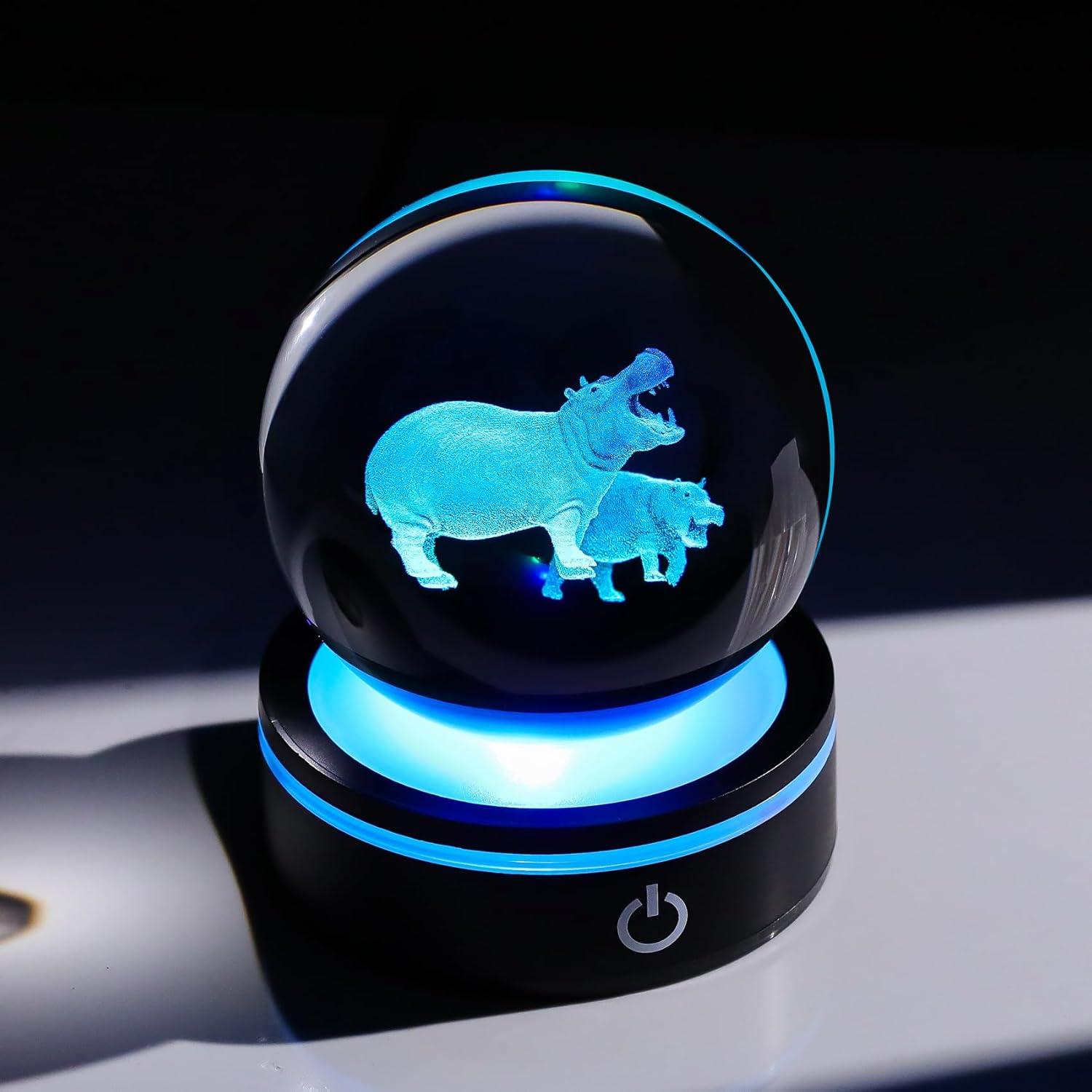 Figurita de Hipopótamo 3D YWHL con Base LED 8cm