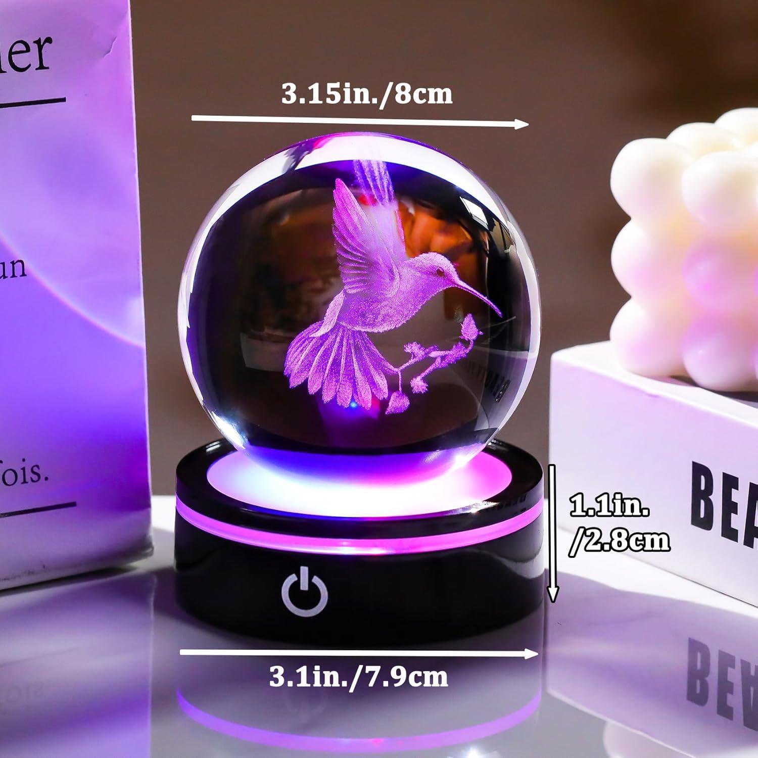 Figurita Colibrí 3D YWHL con Base LED Multicolor 8cm
