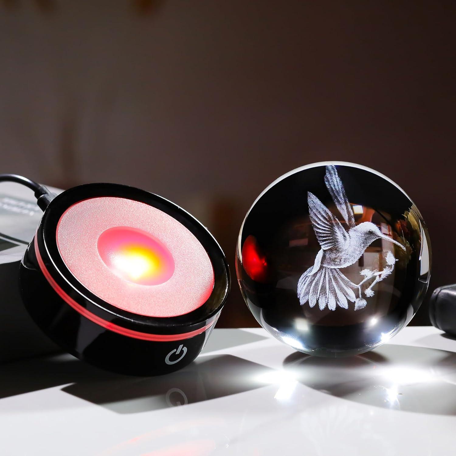 Figurita Colibrí 3D YWHL con Base LED Multicolor 8cm