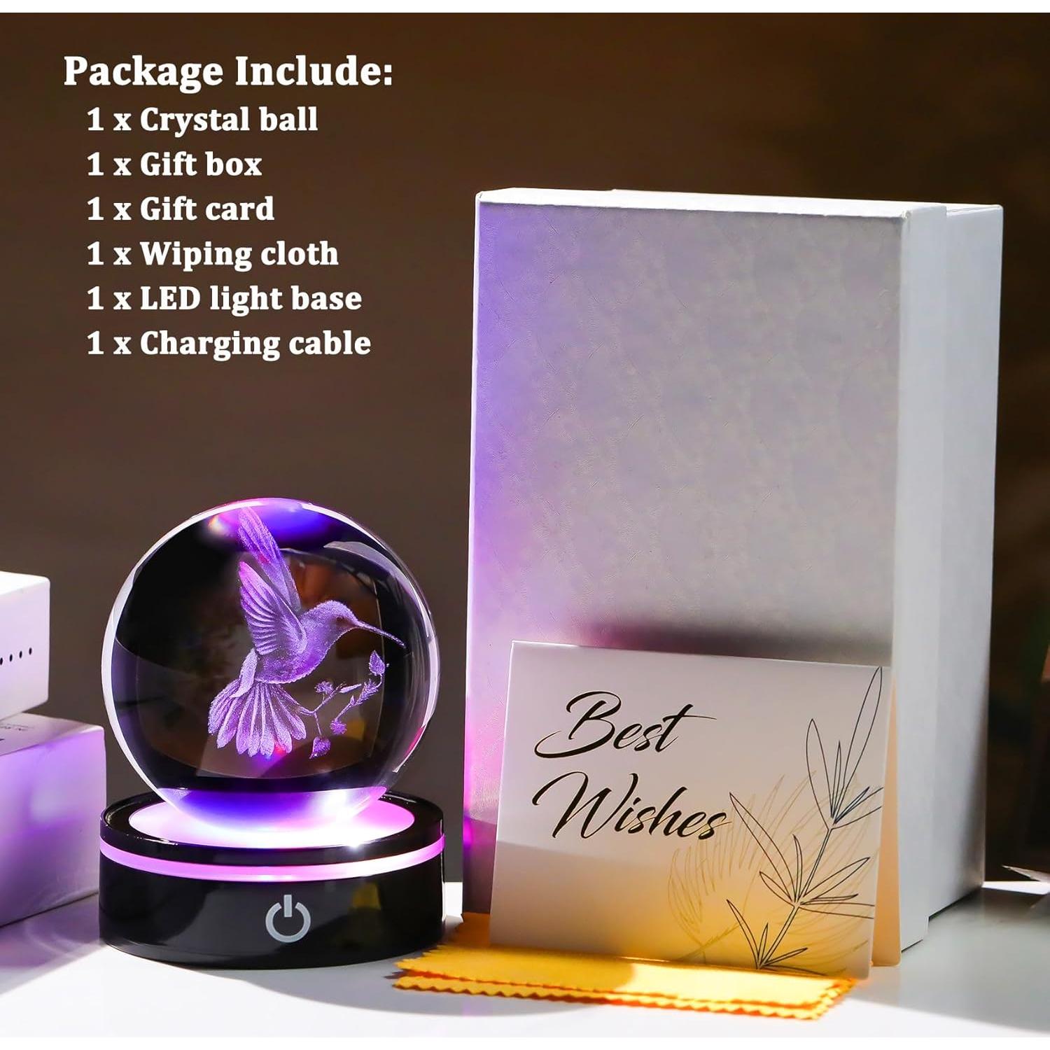 Figurita Colibrí 3D YWHL con Base LED Multicolor 8cm