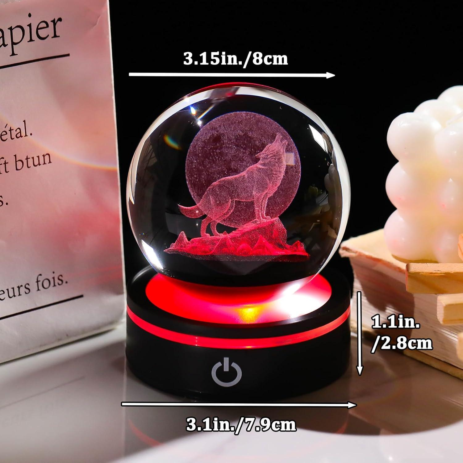 Figura de Lobo de Cristal 3D YWHL con Base LED Colorida