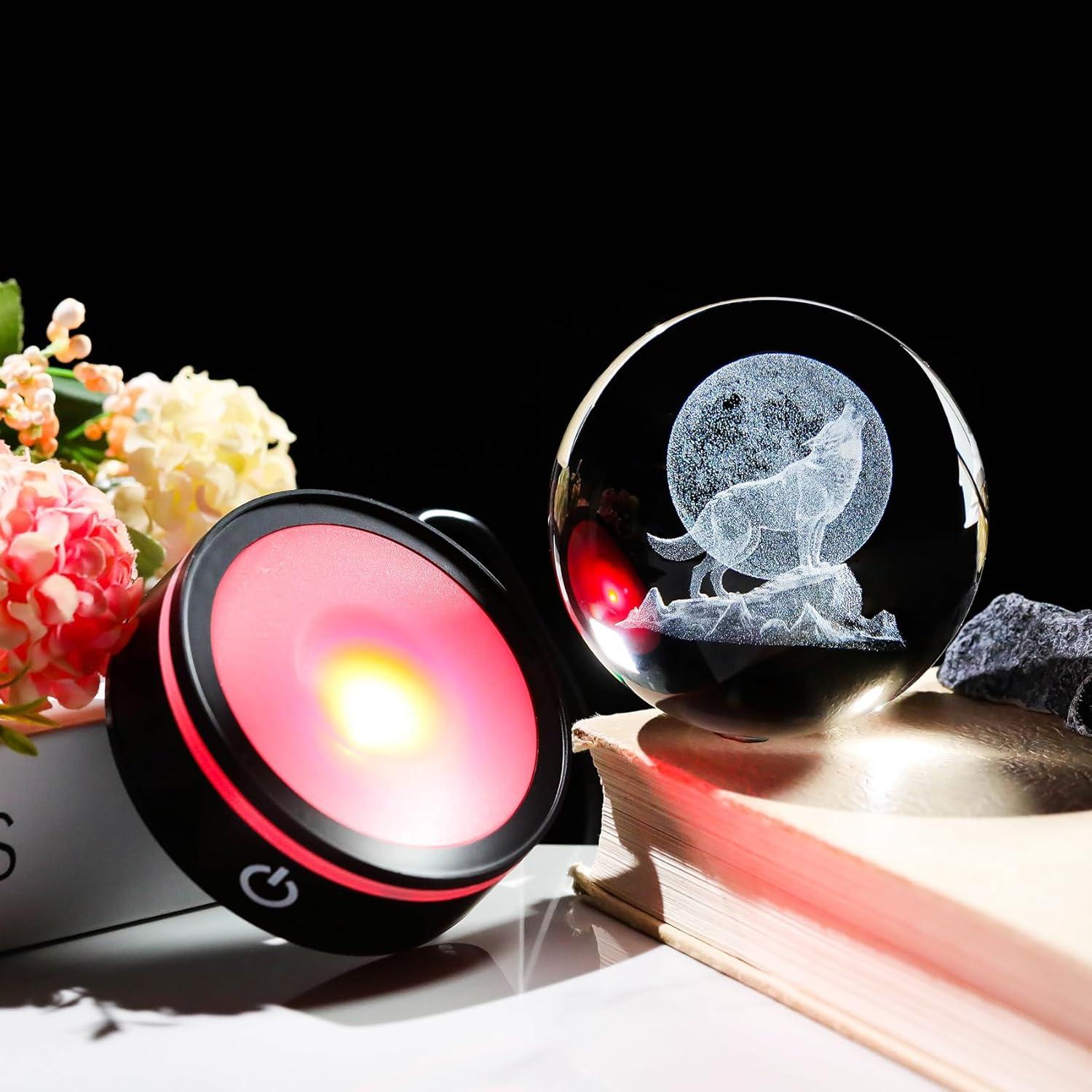 Figura de Lobo de Cristal 3D YWHL con Base LED Colorida