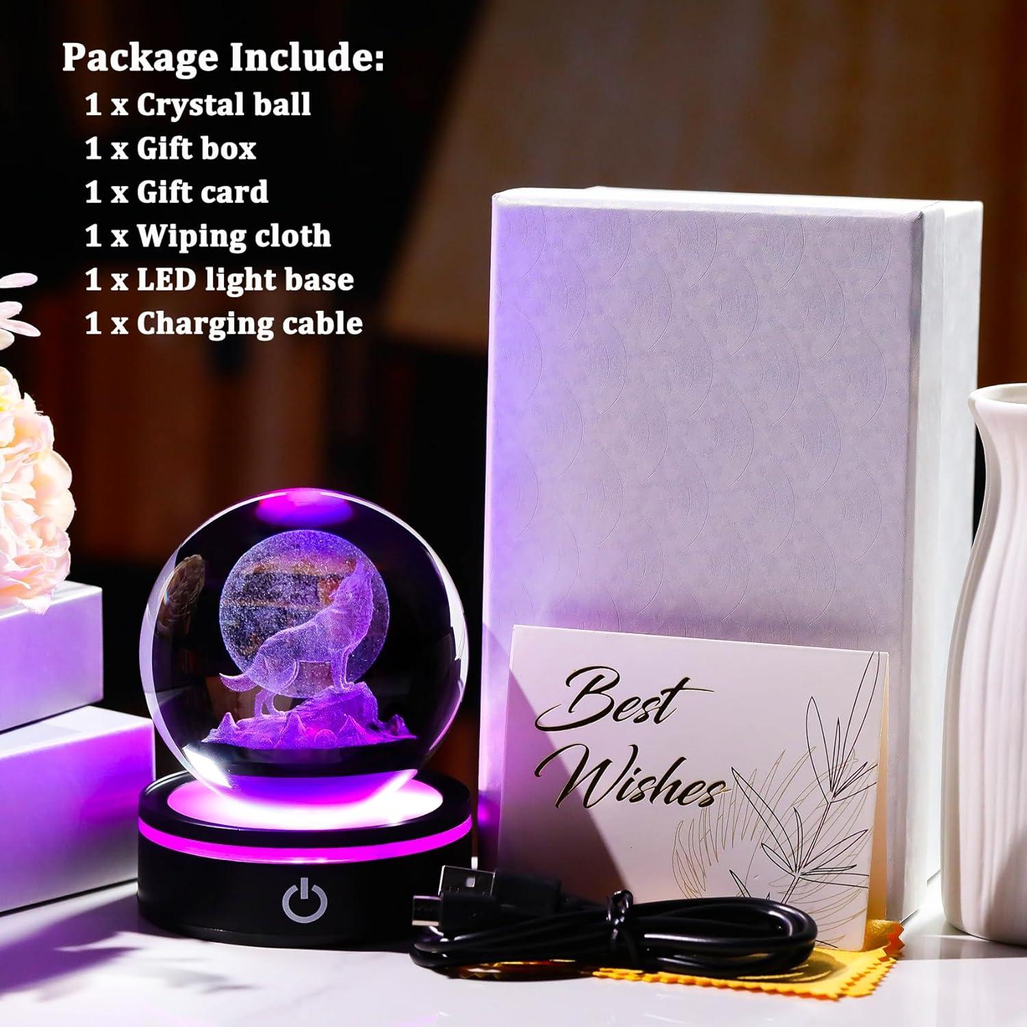 Figura de Lobo de Cristal 3D YWHL con Base LED Colorida