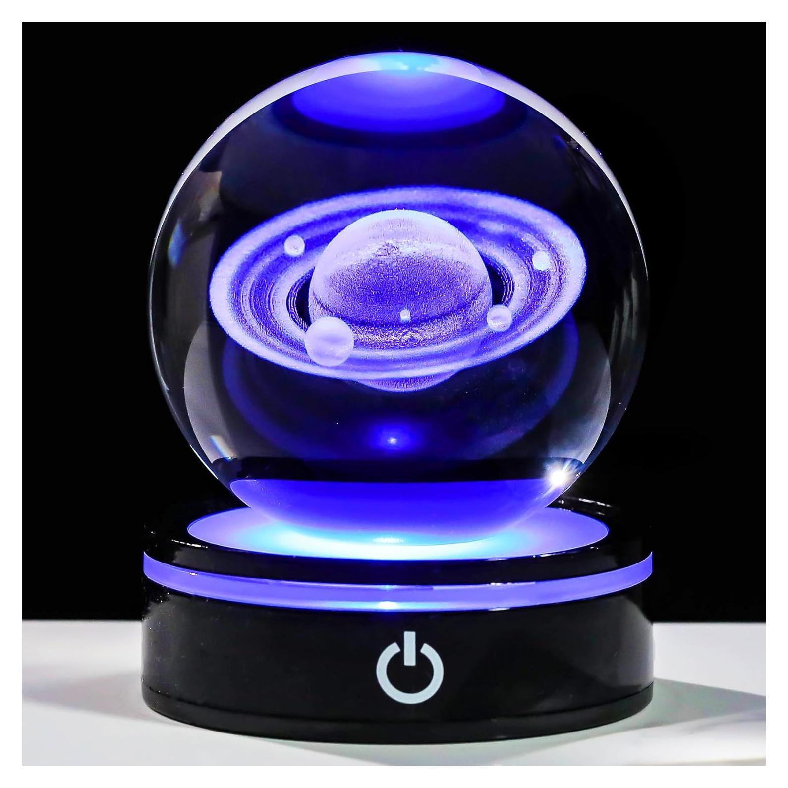 Bola de Cristal 3D YWHL Saturno con Base LED 8cm