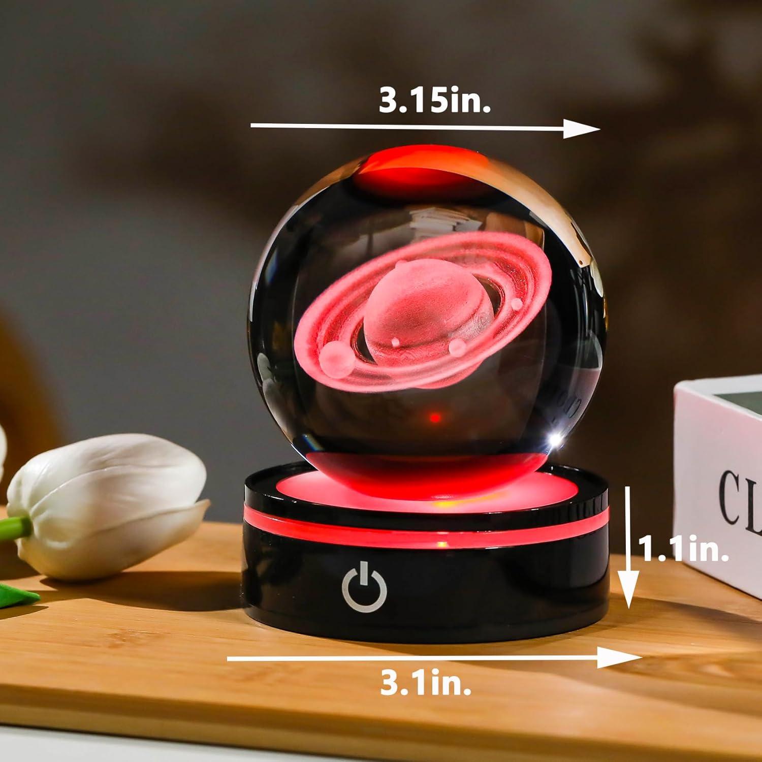 Bola de Cristal 3D YWHL Saturno con Base LED 8cm