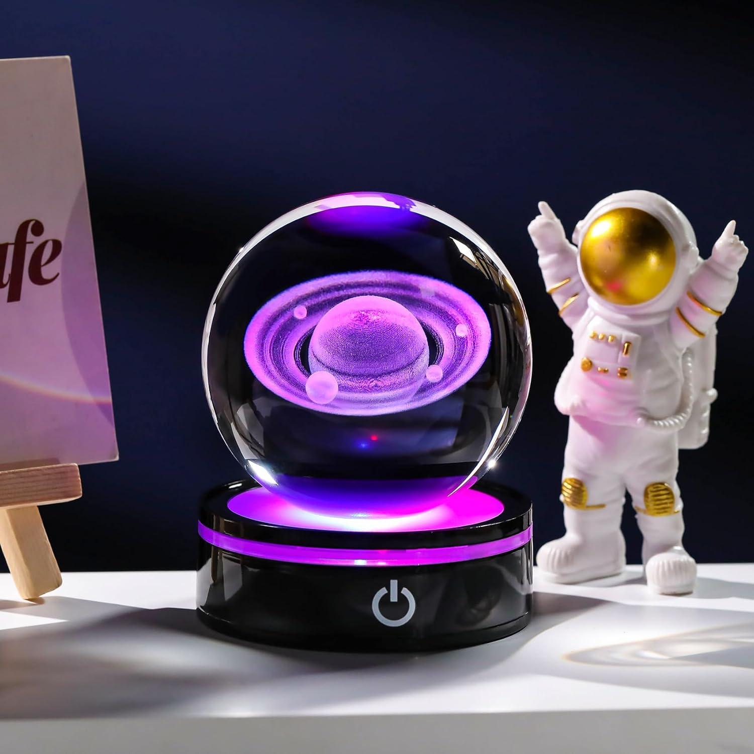 Bola de Cristal 3D YWHL Saturno con Base LED 8cm