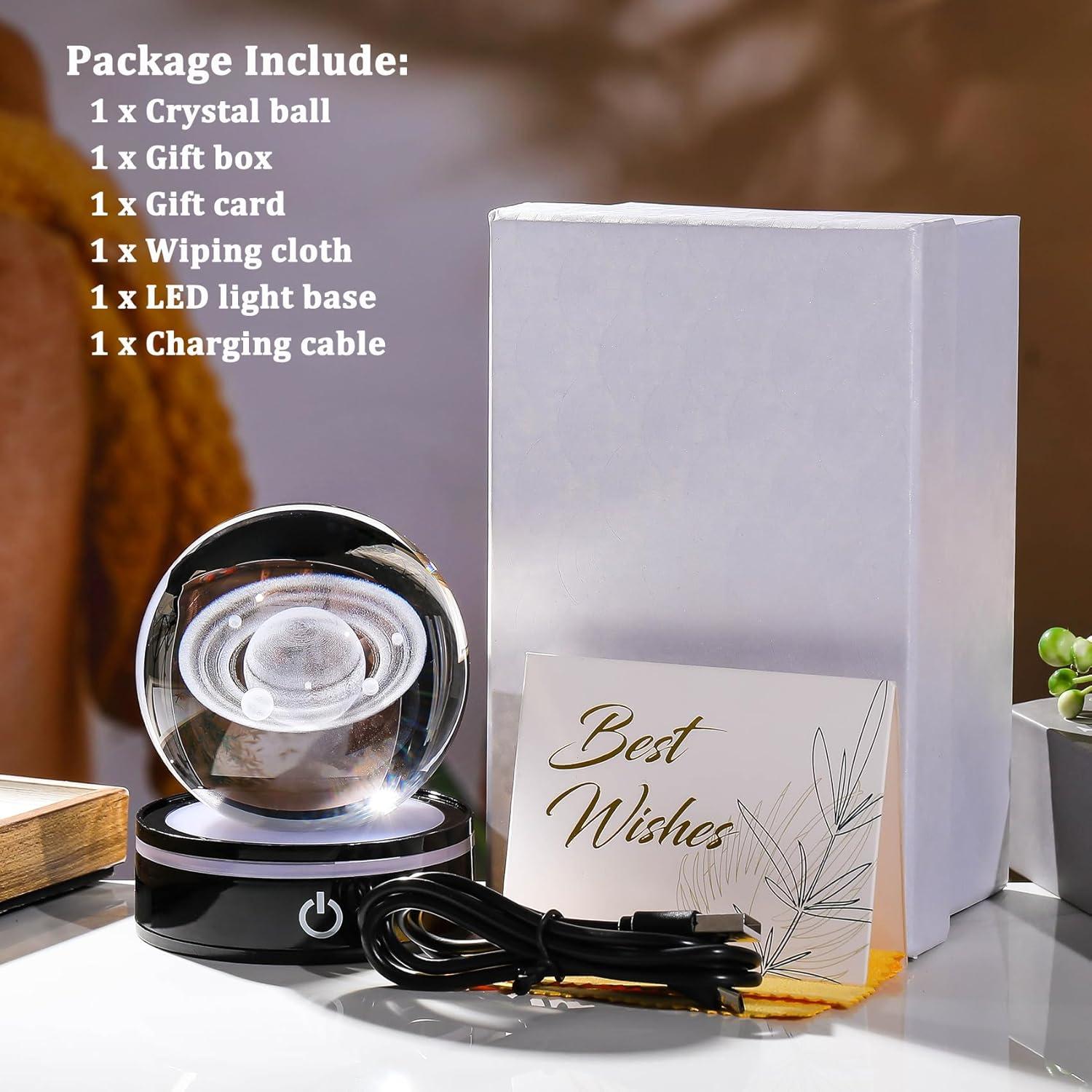 Bola de Cristal 3D YWHL Saturno con Base LED 8cm