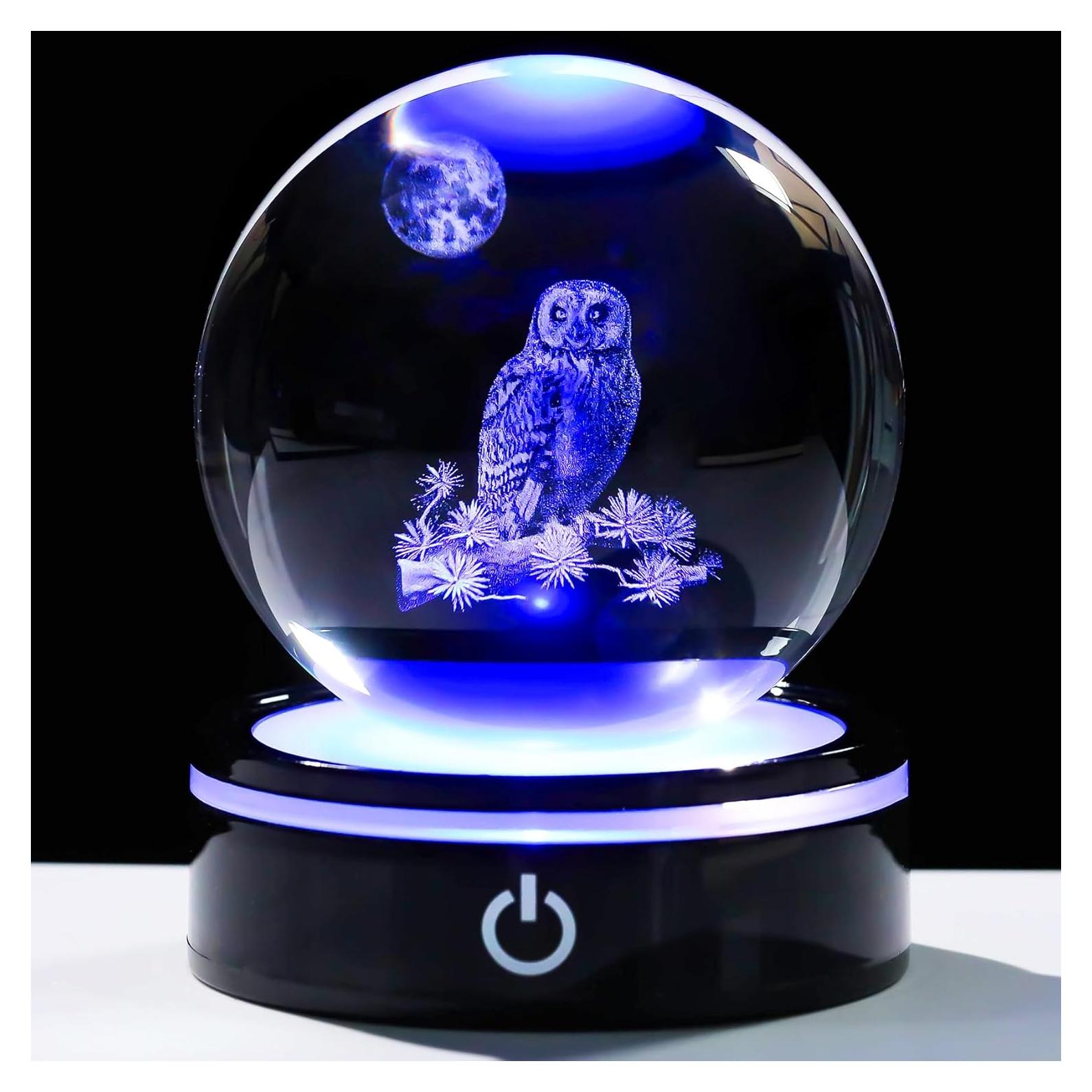 Figurita Búho 3D YWHL con Base LED y Luz Colorida