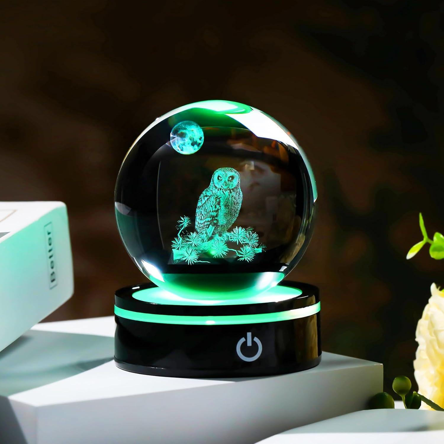 Figurita Búho 3D YWHL con Base LED y Luz Colorida