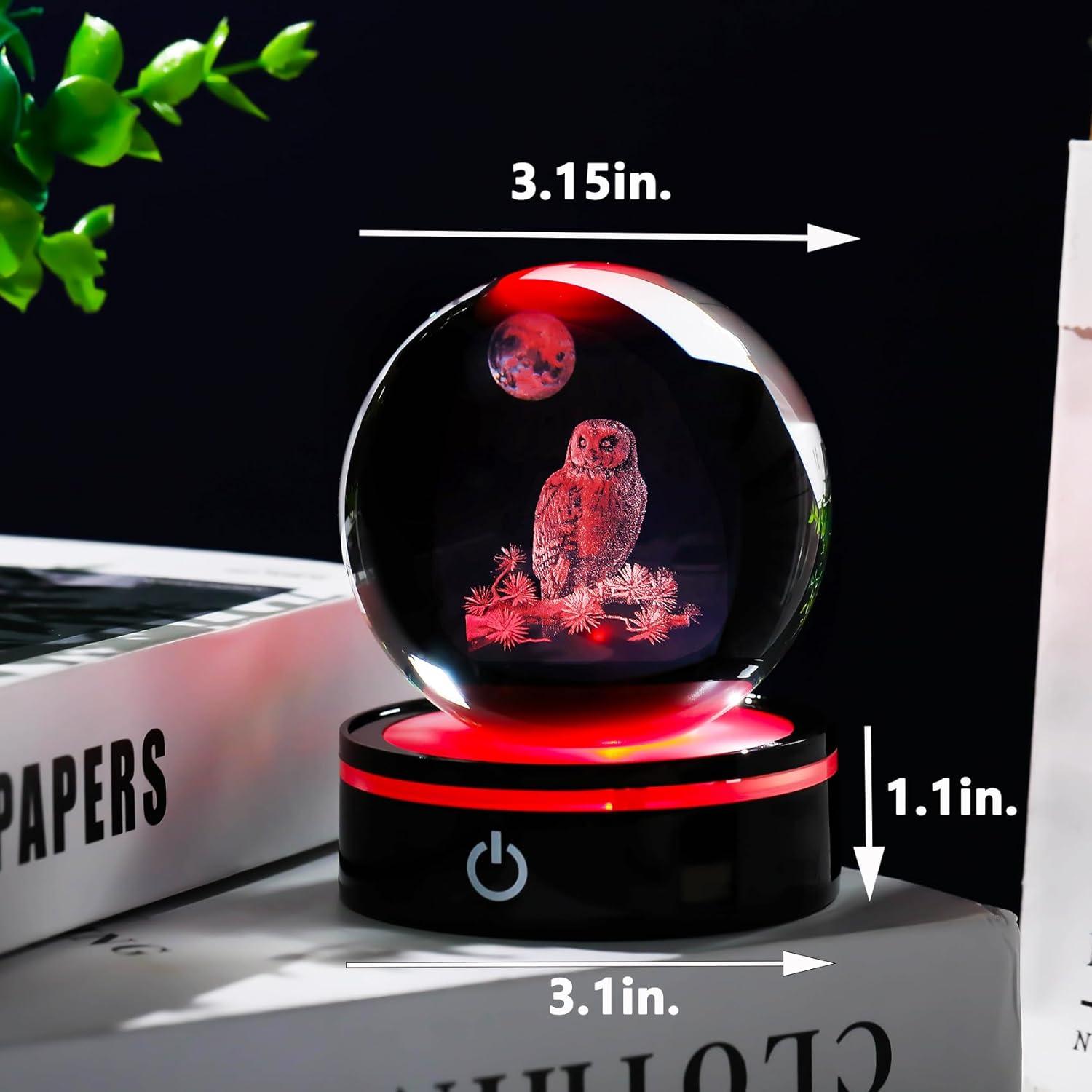 Figurita Búho 3D YWHL con Base LED y Luz Colorida