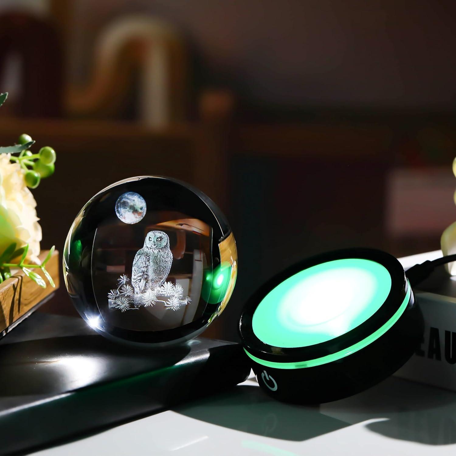 Figurita Búho 3D YWHL con Base LED y Luz Colorida