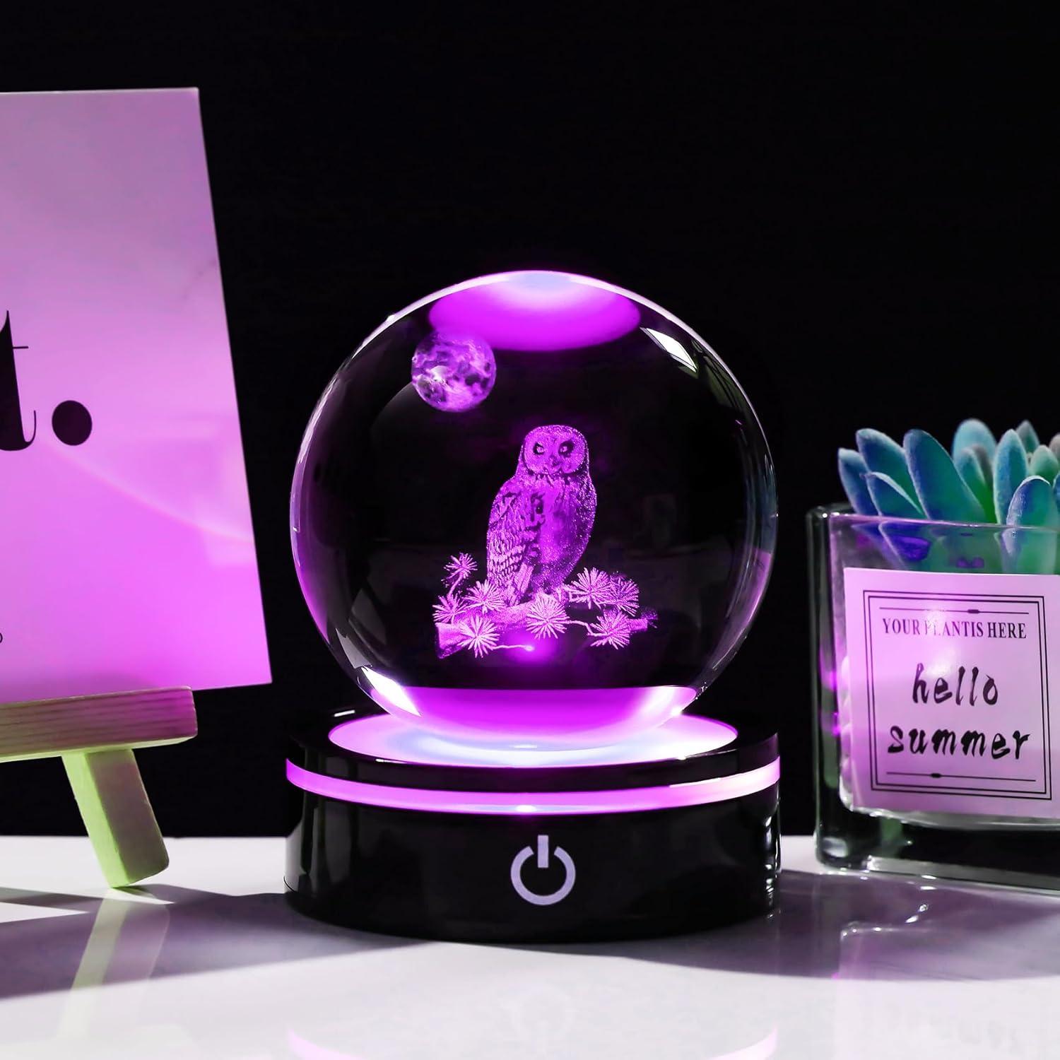 Figurita Búho 3D YWHL con Base LED y Luz Colorida