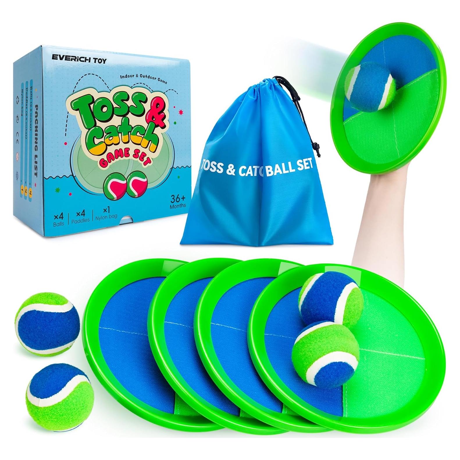 Juego de Lanzar y Atrapar EVERICH 4 Palas 4 Pelotas para Niños