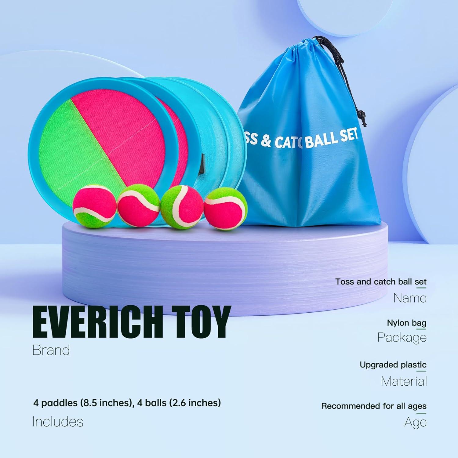 Juego de Lanzar y Atrapar EVERICH 4 Palas y 4 Pelotas